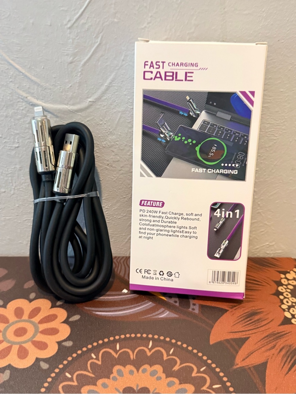 PD 240W 4-in-1 Fast Charging Cable 6’